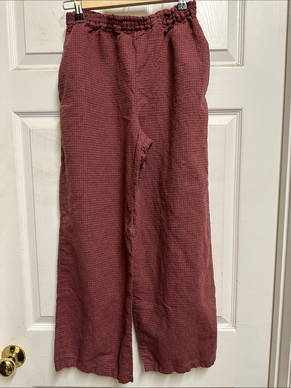 Darlila linen cotton blend red checks pants.